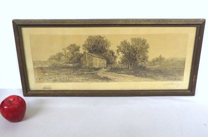 19th C. Engraving by LH King called Lincoln's Cabin