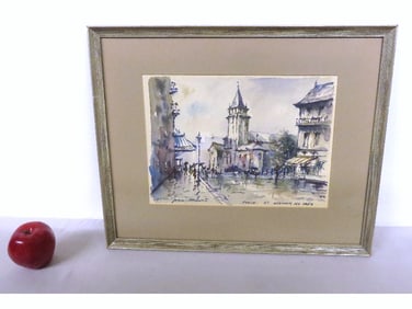A MCM Watercolor of St. Germain Des Pres by Juan Maunt