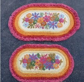 Hayim & Co., Inc. MCM Pair of Hooked Floral Rugs