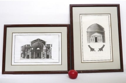 Two Architectural Drawings Sanctuary of Saint Orso, Italy 19th C.