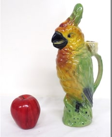 St. Clement Pottery France Majolica Parrot Form Absinthe Pitcher