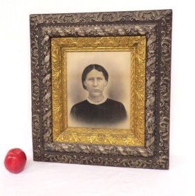 19th C. Portrait in the Best Silver & Gold Gesso Frame