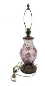 Mid-Century Amethyst Frosted Cut to Clear Floral Table Lamp