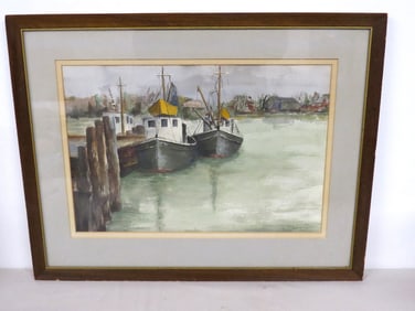 MCM W/C of Fishing Boats at Dock by Ruth Taber