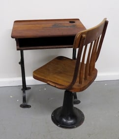 Kenney Bros & Wolkens Iron & Oak School Desk & Chair