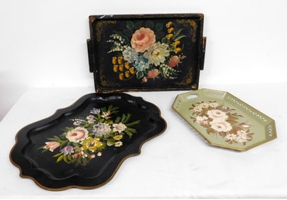 A Lot of 3 Tole Painted MCM Trays