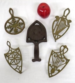 Group of 5 Early Trivets in Brass & Iron - George Washington Included