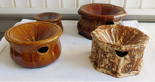 4 Antique Rockingham Ware Spittoons