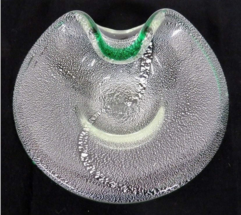 A MCM Silver Infused Murano Art Glass Folded Rim Bowl (1 of 7)