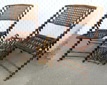 MCM Bamboo Folding Chairs w/Wickered Tops & Magazine Rack