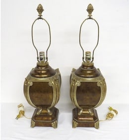 Pr. Bronzed & Gold Neoclassical Table Lamps