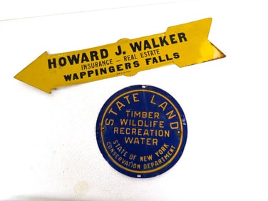 Two Tin Signs - Wappingers Falls NY & State Land