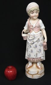 Victorian European Bisque Young Girl with Basket & Jug