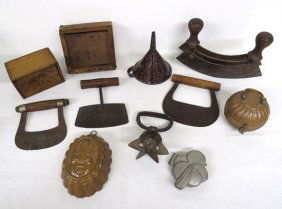 19th C. Country Kitchen Lot Choppers, Butter Molds, etc.