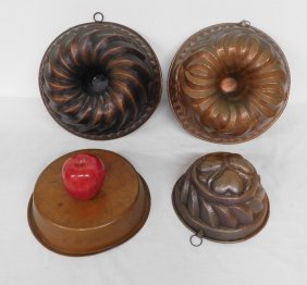 Four 19th c. Tin Lined Copper Pudding Molds