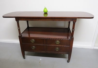 Mid-Century Drexel Mahogany Rolling Dropleaf Bar Cart Server