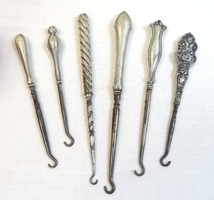 Set of 6 Sterling Art Nouveau Era Button Hooks