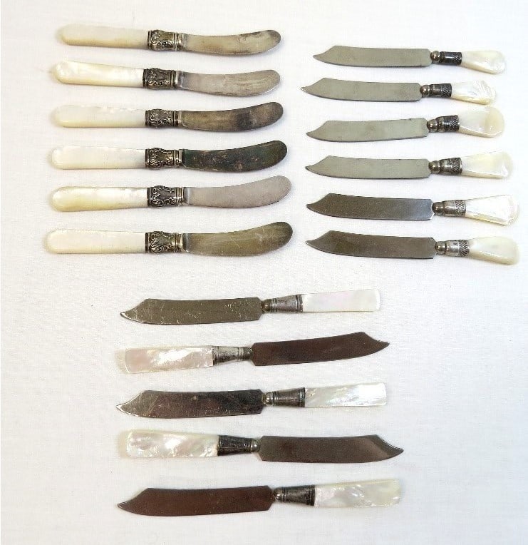 17 Mother of Pearl Handle Sterling Mounted Butter Knives (1 of 4)