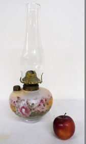 Handpainted Victorian Milk Glass Oil Lamp Clark's Patent