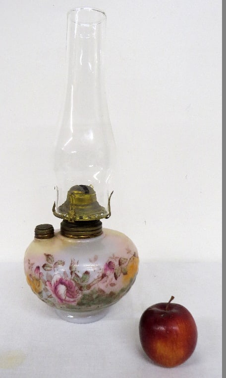 Handpainted Victorian Milk Glass Oil Lamp Clark's Patent (1 of 5)