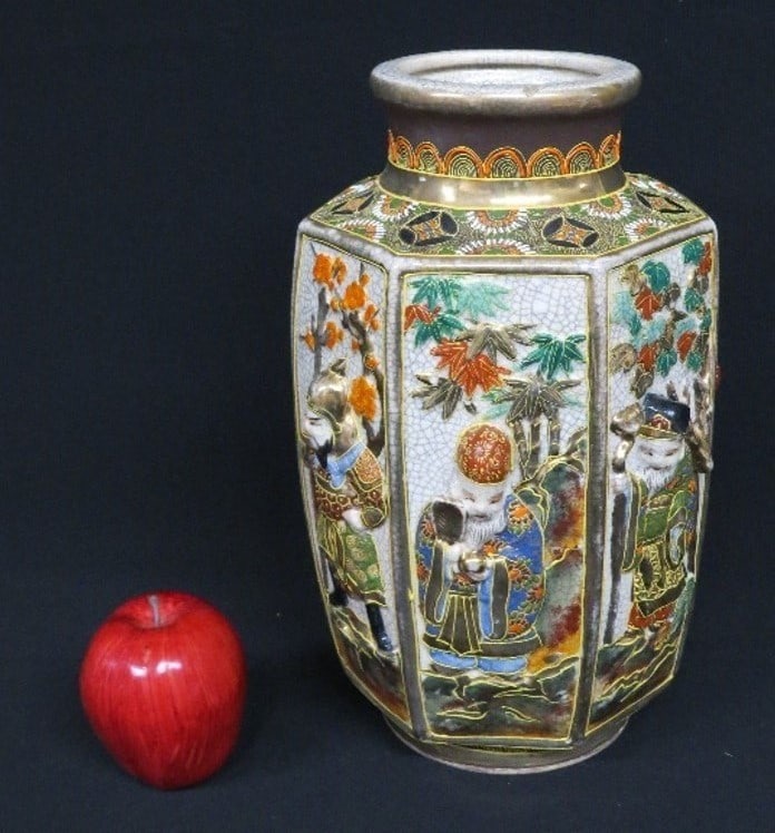 Late Meiji Period Satsuma Paneled Vase 7 Gods of Fortune (1 of 7)