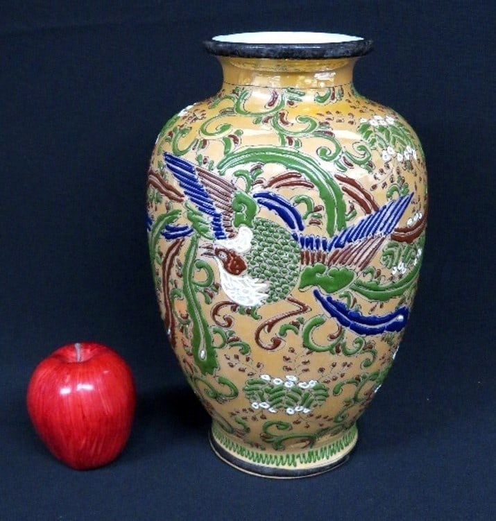 An early 20th C. Nippon Marked Vase Lamp Base: This porcelain Nippon marked vase was made for the purpose of being a lamp, with the indent in the base which at some point was drilled, and presumably became a lamp at some point, but is no more. Sta
