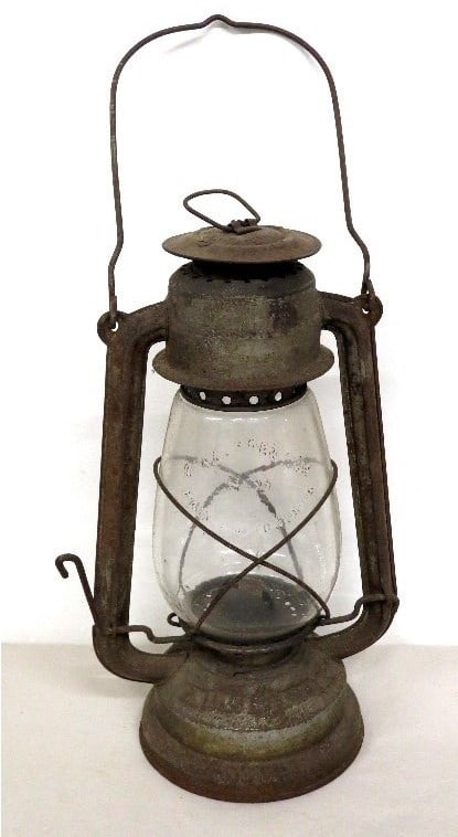 A Konrad Karlovac Jugoslavia Kerosene Lantern: A rare and unusual lantern made in Jugoslavia, early part of 20th C., rare in the USA. Complete with intact shade, embossed along with body of lamp.