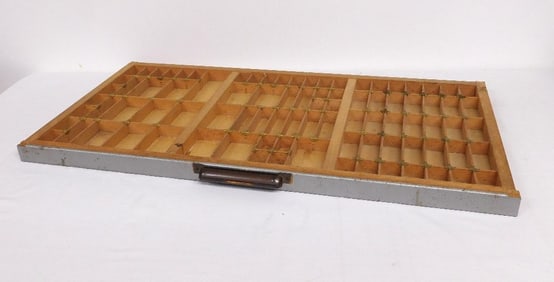 A Mid Century Printer's Tray With Brass Reinforcements