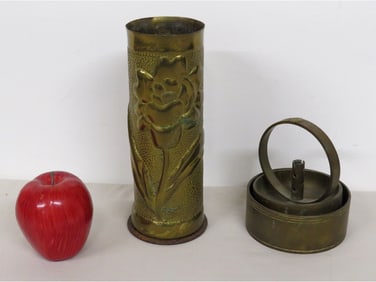 Two Brass Trench Art Sculptures from Artillery Shells