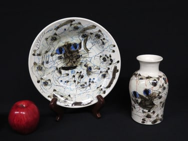 Saratoga Pottery - Roth Cat Decorated Bowl & Vase