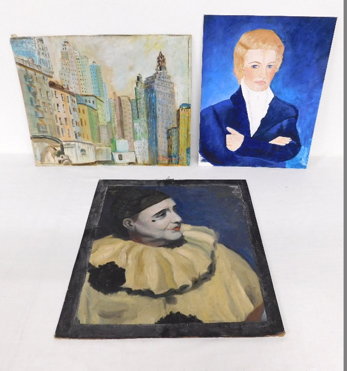 Three MCM era O/B Paintings, NYC, Marcel Marceau, Etc. (1 of 7)