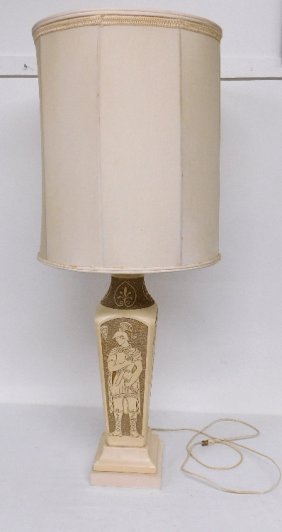 MCM Quartite Corp Greco Roman Paneled Table Lamp c.1960