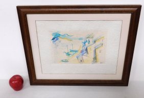 Jean-Pierre Gault (French, B. 1940-) W/C of Boats at Dock Southern France