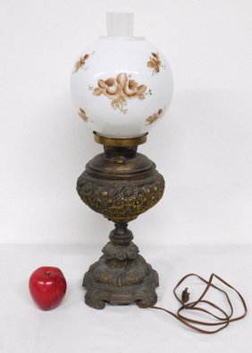 Late Victorian/Early 20th C. Brass Sunflowers Parlor Lamp