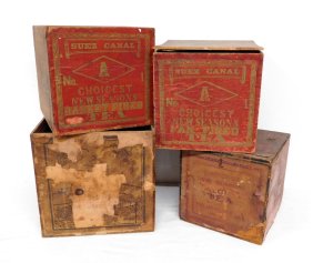 Four Wooden 19th C. Asian Tea Boxes incl. Suez Canal