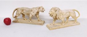 Two Antoine-Louis Bayre Plaster Lion & Lioness Sculptures
