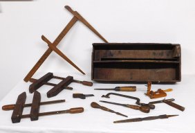 Antique Carpenter's Tool Carrier and Assorted Tools