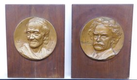 Pr. of Jeno Jusko Bronzed Plaques Voltaire & Mark Twain