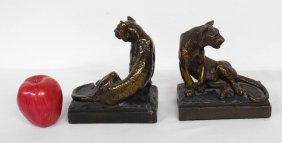Pompeian Bronze Co. Paul Herzel Bronze Clad Lions Bookends