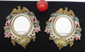 Pair of 19th C. Cast Iron Polychromed Eagle Mirrors