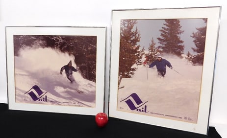 Two framed Vail Colorado Skiing 20th Anniversary Photo Posters c.1982