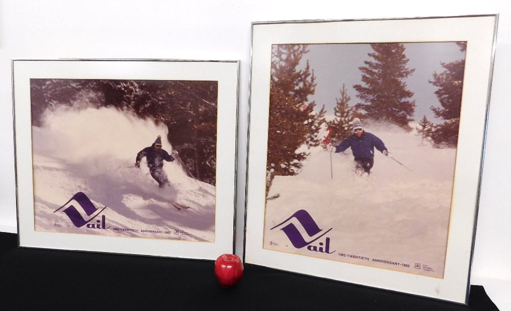 Two framed Vail Colorado Skiing 20th Anniversary Photo Posters c.1982 (1 of 9)