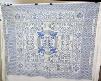 19th C. Blue & White Jacquard Coverlet Cupid Angels
