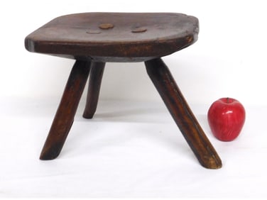 A Very Primitive Antique Oak Burl 3 leg Milking Stool