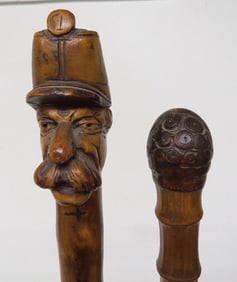 Two Carved Wooden Canes Incl. Civil War Union Soldier?
