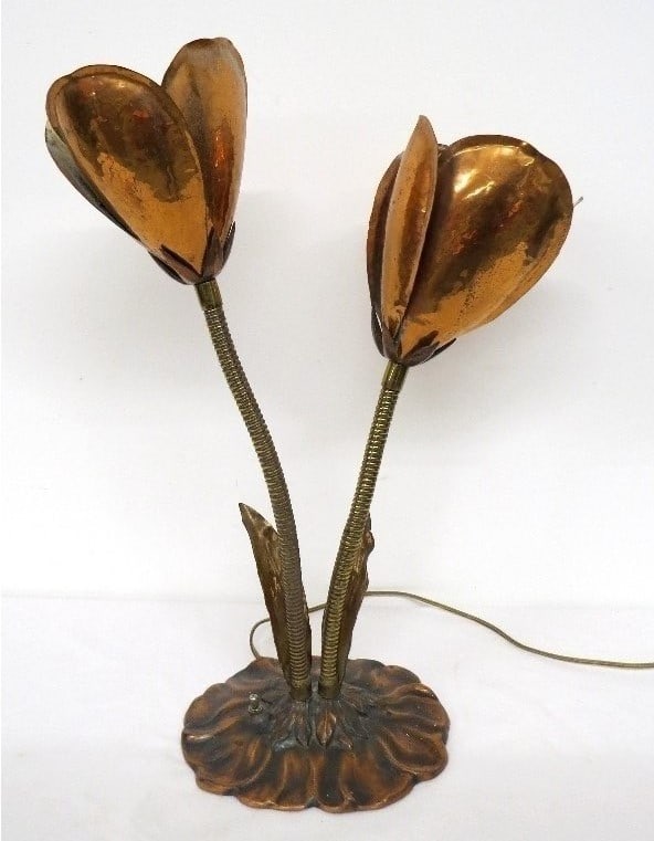 McClellan Barclay Nouveau Dbl Crocus Rose Copper Lamp (1 of 7)