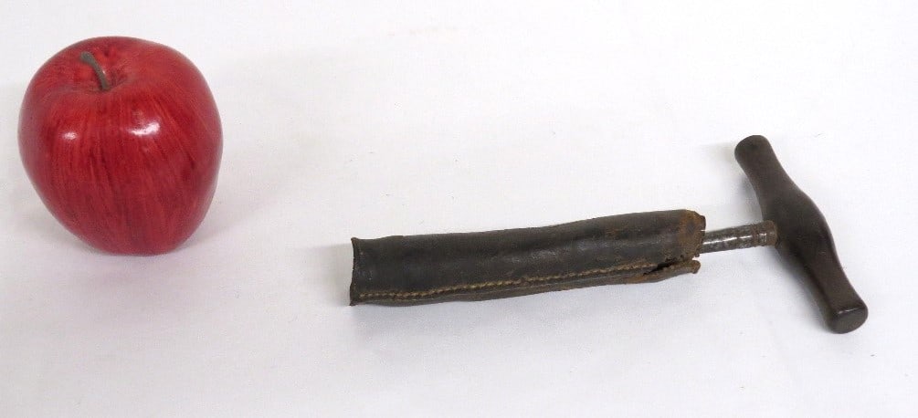 A 19th C. Dental Tooth Extractor w/Leather Sheath: Dentistry in the 19th and earlier centuries was equal to medieval torture as described by so many. This tooth extractor did the job, but ouch! Original leather sheath has some deterioration. And old m