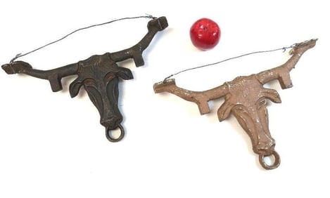 19thC. Cast Iron Steers Head Ceiling Mount Bell Hangars