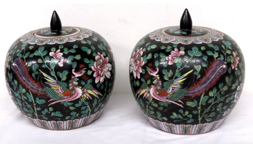 Chinese Feathered Dragon Porcelain Ginger or Spice Jars