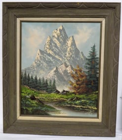Mid-Century Oil of Mountain Peaks & Stream